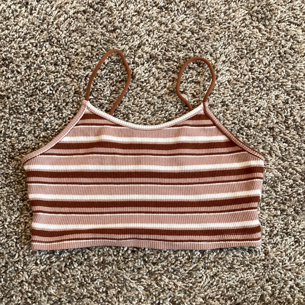 Brown stripped cropped tank top